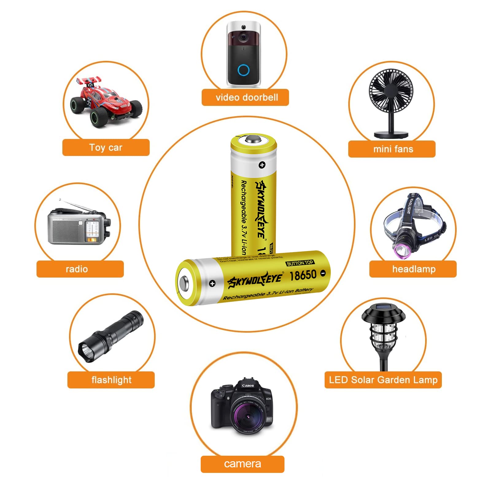 8 Pack 18650 Rechargeable Battery 3.7V 5000mAh Button top Li-ion Batteries for Flashlights, Headlamps