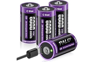 Rechargeable Lithium C Batteries 4 Pack, 1.5V C Cell Batteries with 2 in 1 USB-C Charging Cable, 6000mWh High Capacity Size C