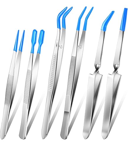 OdontoMed2011 Cross Lock Tweezers – 6.5" Bent Nose, Self-Closing With Rubber Tips, Stainless Steel