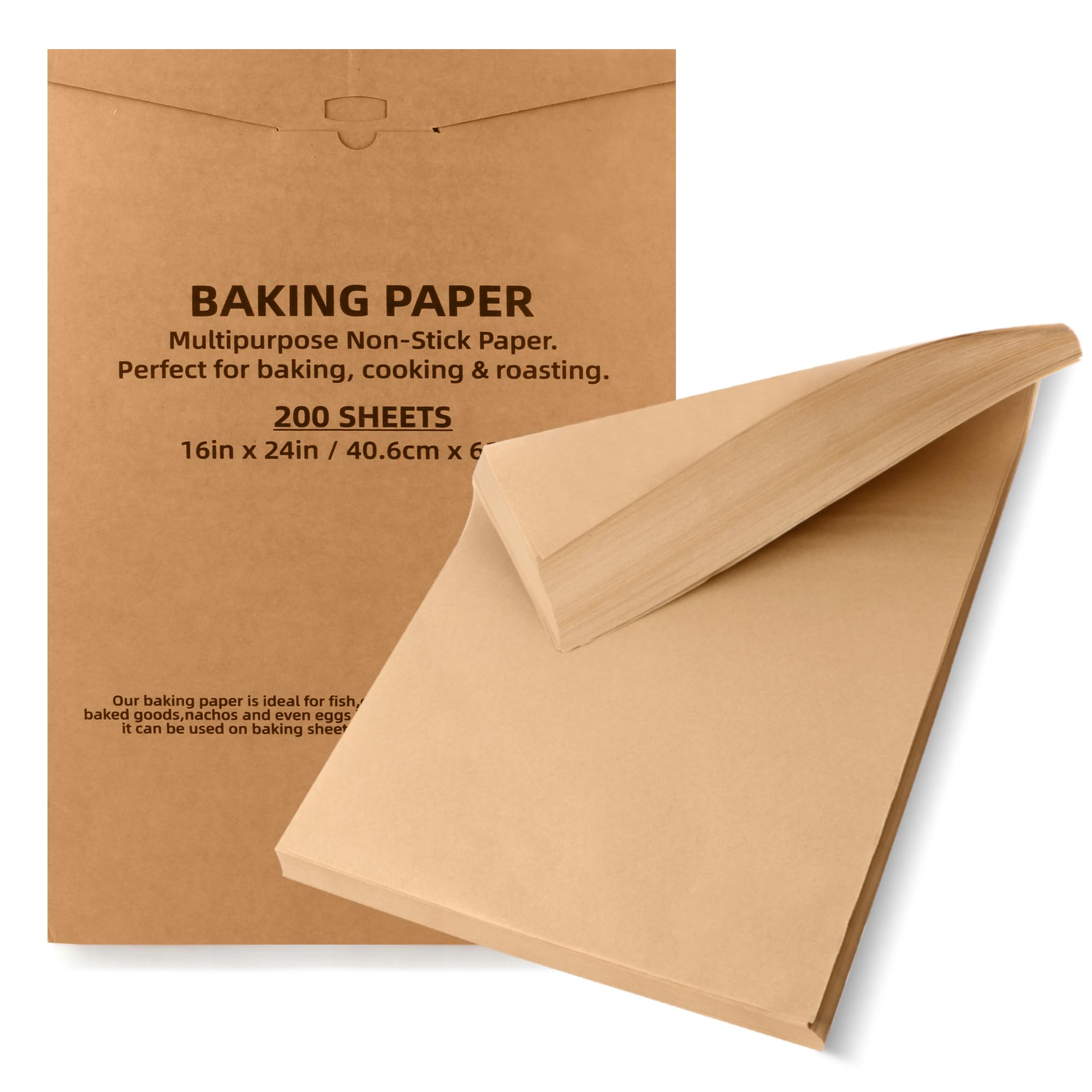 200 Pcs Parchment Paper Baking Sheets, 16"x24" Precut Non-Stick Baking Parchment Paper Sheets Bun Sheet Pan Liners.Baking Grilling Air Fryer Steaming Bread Cup Cake Cookie (Brown-16"x24") Image