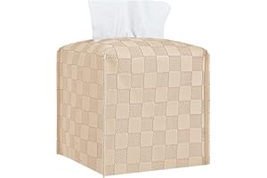 TOGETRUE Tissue Box Cover, Square Tissue Box Holder, Leather Tissue Holders Decorative Organizer for Bathroom, Tabletop and Car, 5"X5"X5" (Beige)
