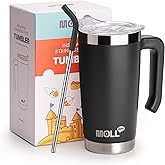 Mollcity Kids Tumbler with Handle-20 oz Stainless Steel Double Wall Vacuum Insulated Tumbler Cups with Leakproof Slide Seal Lid and Straw, Travel Coffee Mug with Silicone Pad Non Slip (Black)