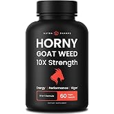 NutraChamps Horny Goat Weed, 1000mg Epimedium Energy Supplement, 10X Strength Icariin, Ginseng, Tribulus &amp; Maca Pills for Women &amp; Men, Enhanced Absorption with Black Pepper, 60 Vegan Capsules