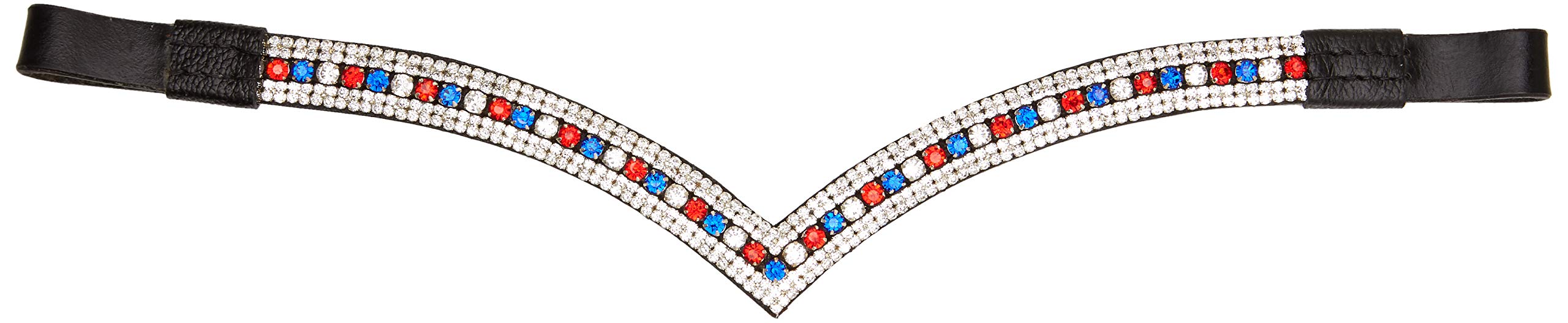 Cwell Equine Bling V Shape 5 Rows Diamante Team GB/Clear Crystal Browband Dressage Black (FULL 16 INCHES)