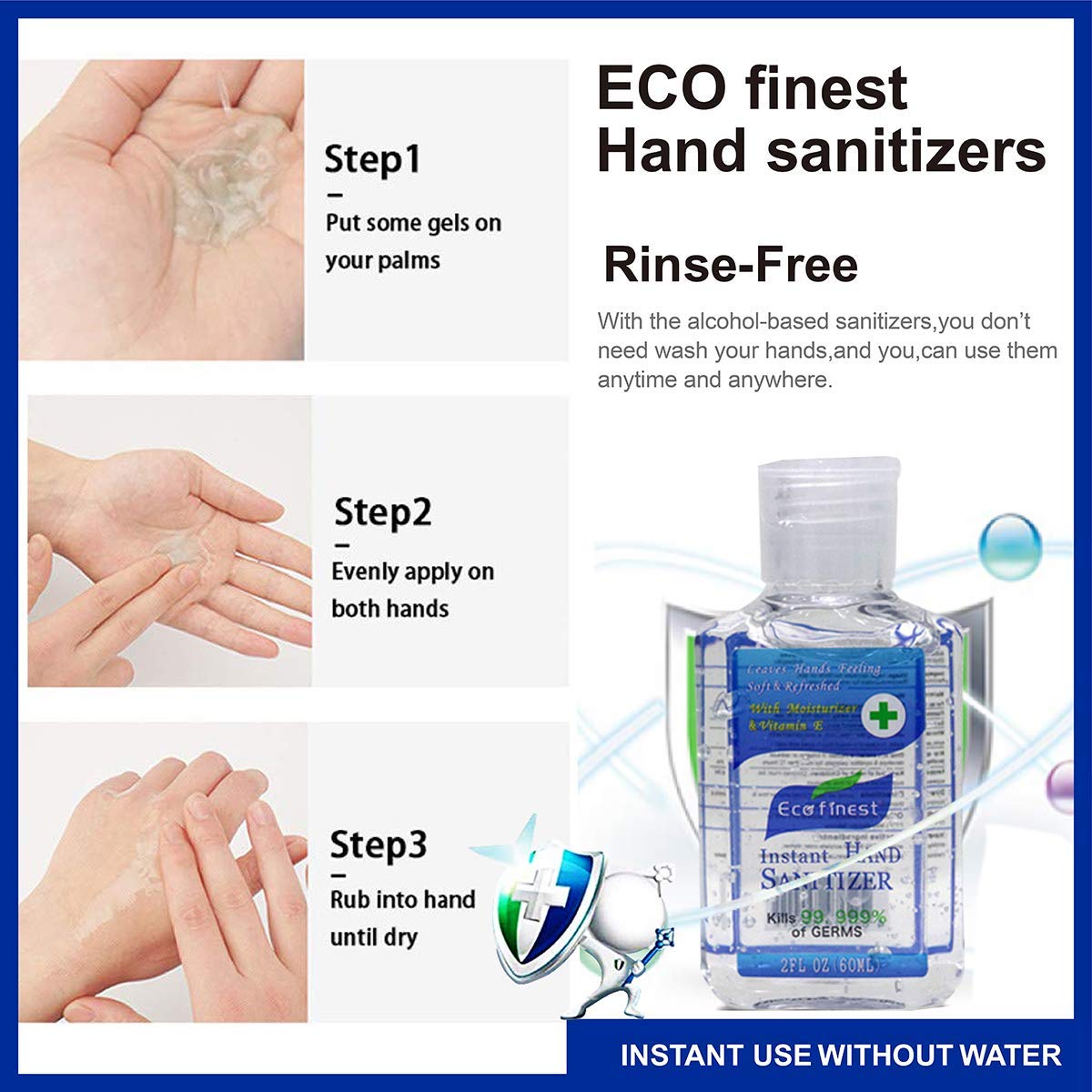 Eco Finest Hand Sanitizer Gel, 5-pack 2 oz Travel Size, 75% Alcohol - No Rinse, Instant Clean with No Water Needed, 2 oz Individual Size: Beauty