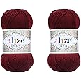 Alize Diva Yarn Hand Knitting Yarn 100% Microfiber Acrylic Yarn Alize Diva Silk Effect Thread Crochet Art Lace Craft Lot of 2 skeins 200gr 767 yds (57-Bordeaux)