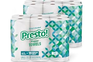 Amazon Brand - Presto! Ultra-Strong Premium Paper Towels, 158 Sheet Huge Roll - Flex-a-Size, 12 Rolls (2 Packs of 6), Equival