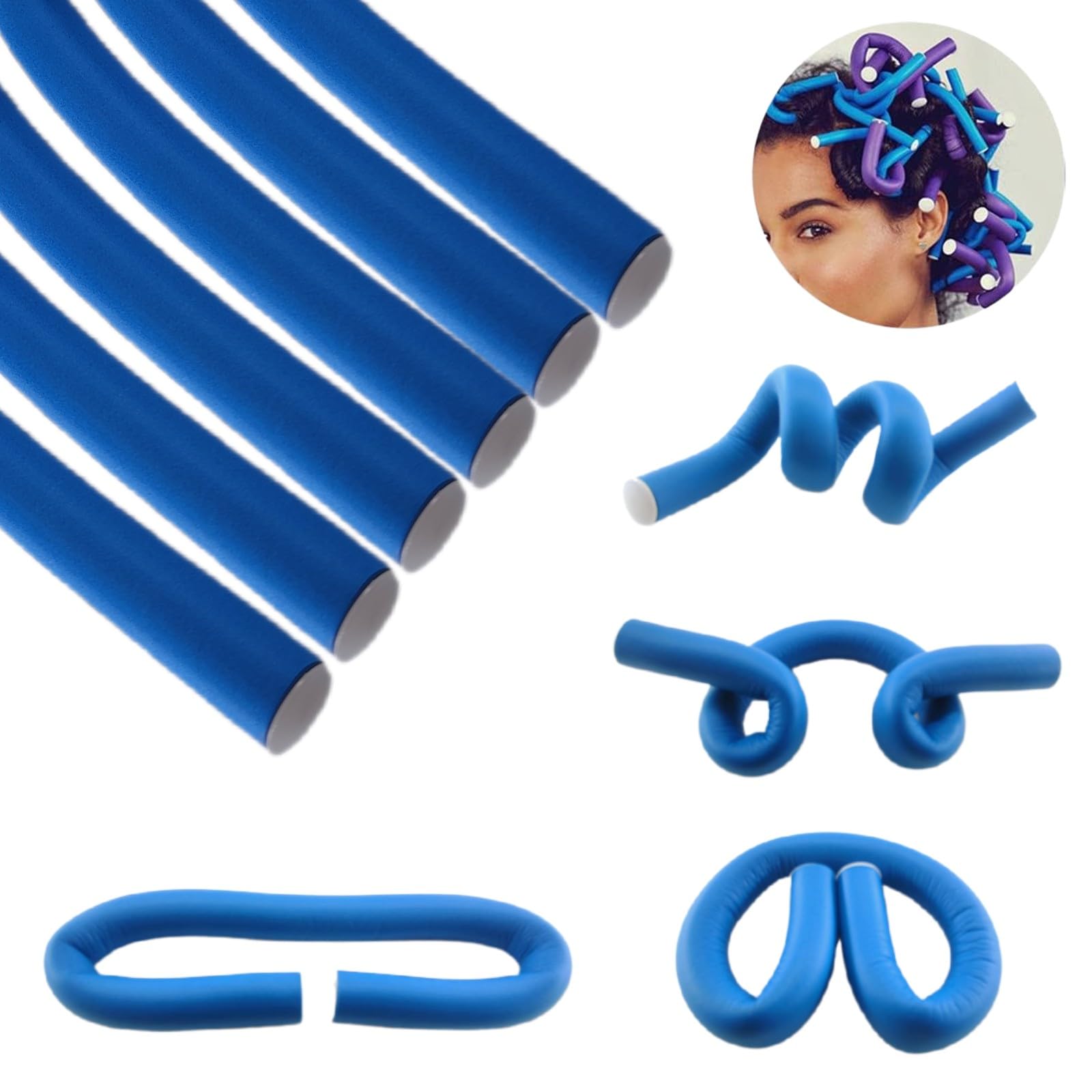 View 1 of 10 Pieces Flexible Soft Foam Curling Iron for Natural Hair, Short Medium and Long Straight Hair, Blue (0.31in x 9.4in)