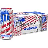 Monster Energy Ultra Red White &amp; Blue Razz, Sugar Free Energy Drink, 16 Ounce (Pack of 15)