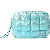 DOYOGI Quilted Cosmetic Bag, Puffer Makeup Bags, Crossbody Purses for women,Cute Travel Toiletry Bag for Women (Dazzling Ice Blue)