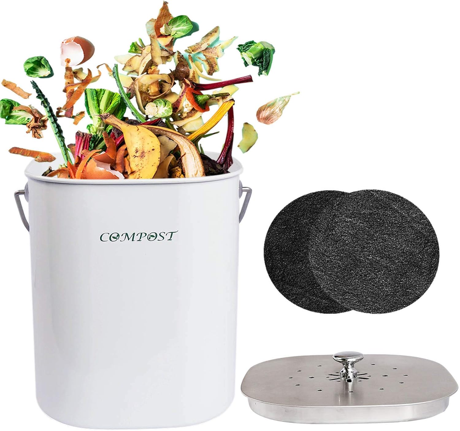 AVV Metal Compost Bin with Stainless Steel Lid for Kitchen