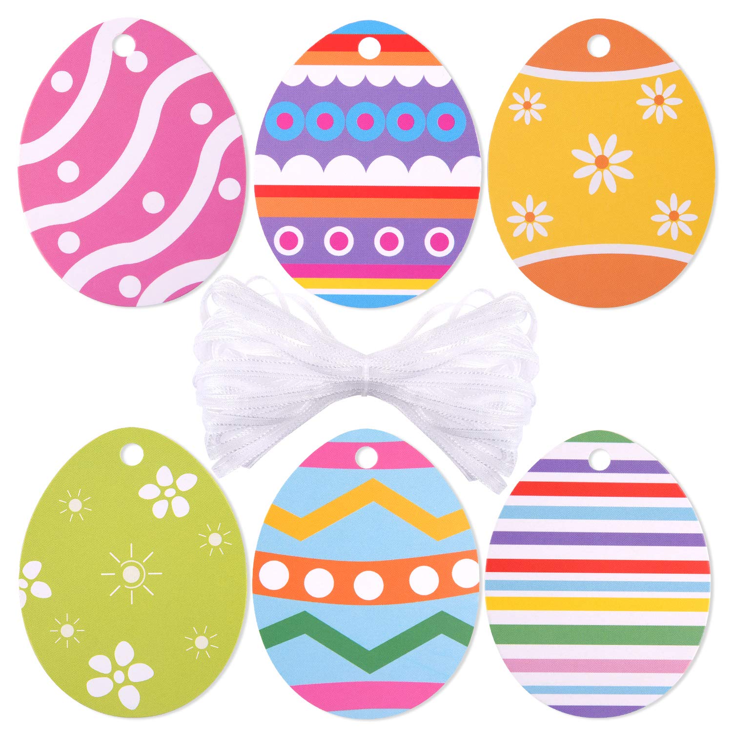 TUPARKA 60 Pcs Easter Egg Cards Colour Egg Gift Card Decorations with Hanging Rope Painting DIY Home Décor