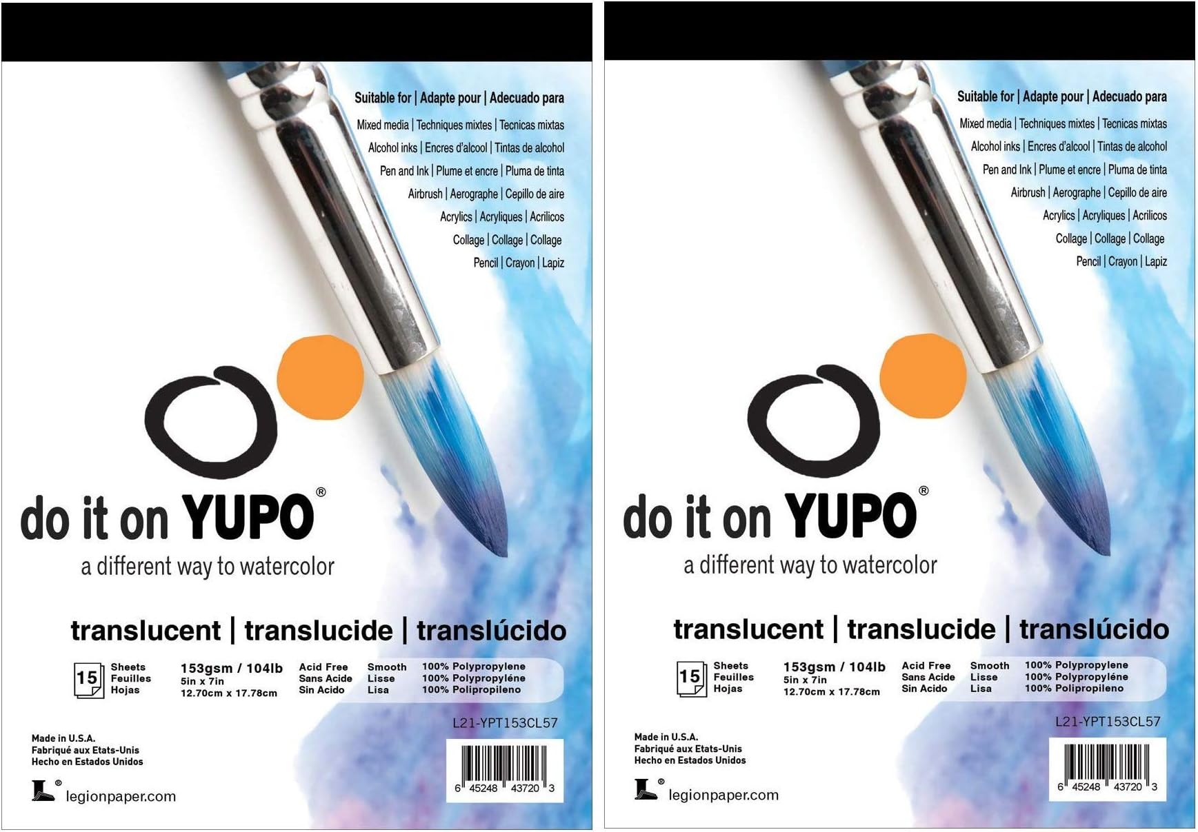 Yupo Paper L21-YUP153CL57 Translucent Sheets (15 Pack), 5" x 7 (Twо Pаck, Clear)