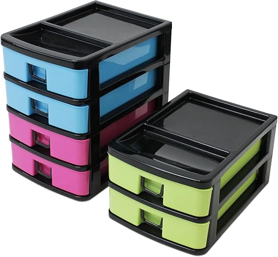 2 Stück Aufbewahrungsboxen Ordnungsboxen mit je 3 Schubladen, 27x18