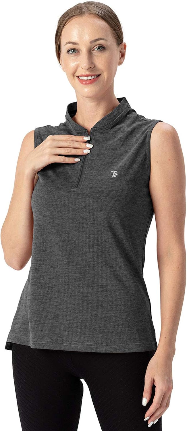Rdruko Women's Sleeveless Golf Polo Shirts Zip Up Dry Fit Athletic Tank Tops UPF 50+: Clothing