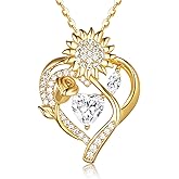 Jiostonor S925 Silver Moissanite Necklaces for Women, Anniversary Birthday Gifts for Wife Mom Her, Christmas Jewelry Gifts for Her, Moissanite Heart Pendant, Sunflower Heart Necklace