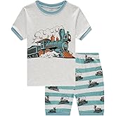 Popshion Boys Pajamas 100% Cotton Toddler Clothes Summer Pjs for Boy Planet Dinosaur Sleepwear Kids Short Sets 2-10 Years
