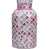ZHIPINHUI 7.9" H Pink Mosaic Glass Vase, Decorative Flower Vase, Modern Midsize Decor for Bedroom, Living Room, Kitchen, Office, Wedding - Unique Gift