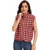 Lumeifushi Womens Checkered Sherpa Vest Sleeveless Winter Fleece Jacket High Neck Zip Up Plaid Gilet Casual Jacket