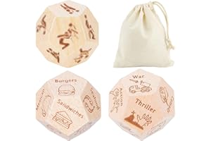 HD WOOD CRAFT Date Night Dice for Couples, 12-Sided Anniversary Wooden Valentines Day Gifts for Him Her, Romantic Wood Couple Date Night Ideas, Naughty Dice, Gifts from Girlfriend (12-Sided Love + Food + Movie)
