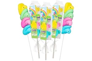 OUMEBIU Rainbow Marshmallow Easter Peeps Candy Chicks on a Stick Lollipop, Pack of 3