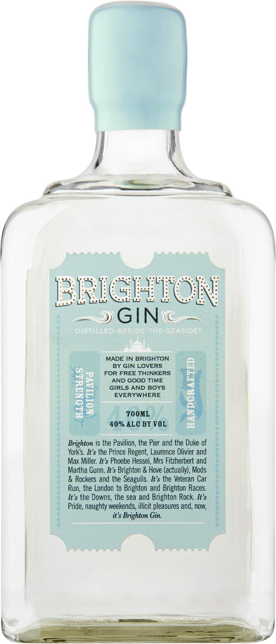 Brighton Gin, 70 cl – Hand-Crafted Pavilion Strength Original Premium British Craft Gin, Distilled by the Seaside, Vegan & Gluten Free, with Organic Wheat Spirit & Botanicals, Single Bottle