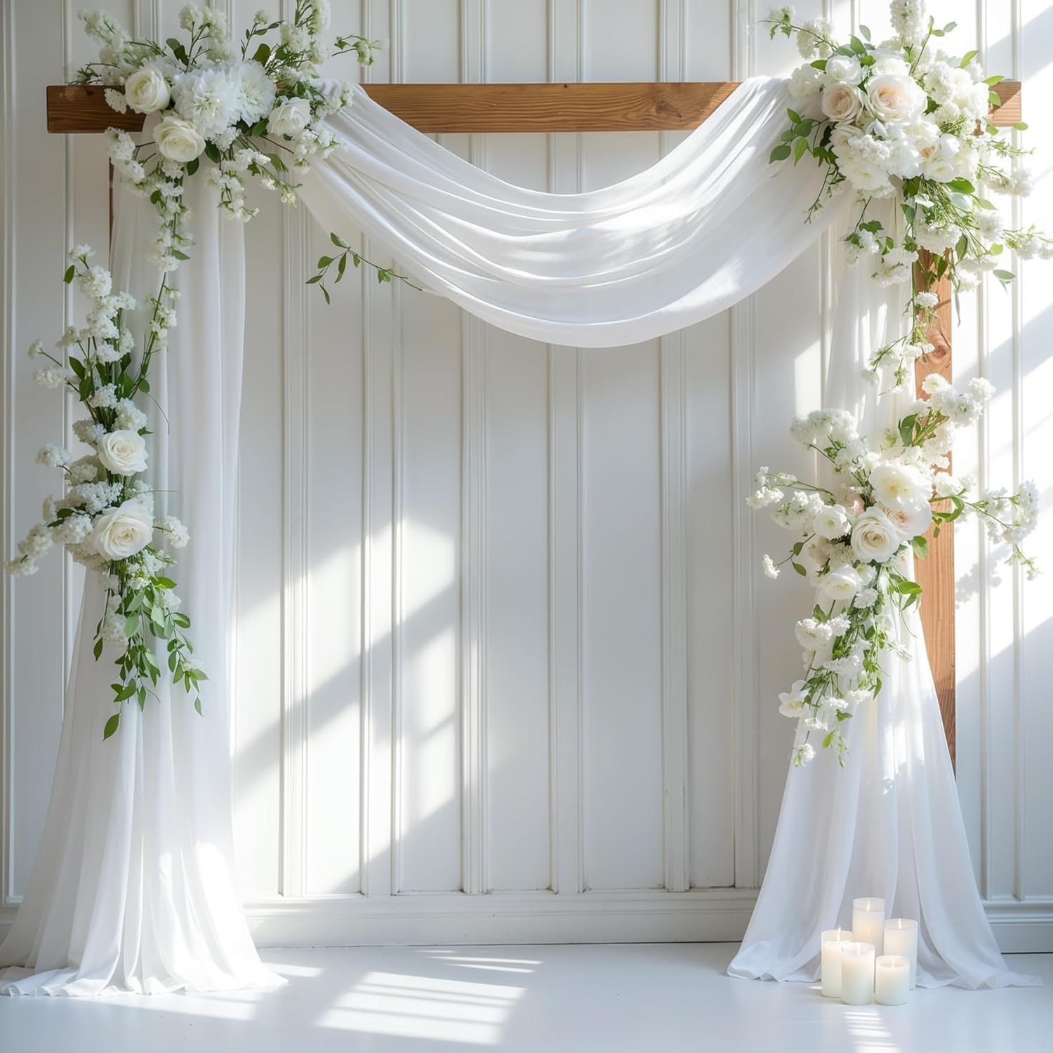 Photo 1 of 0.75X3M White Wedding Arch Draping Fabric, 1 Panel Drapes Sheer Backdrop Curtain for Wedding Ceremony Party Ceiling Decor
