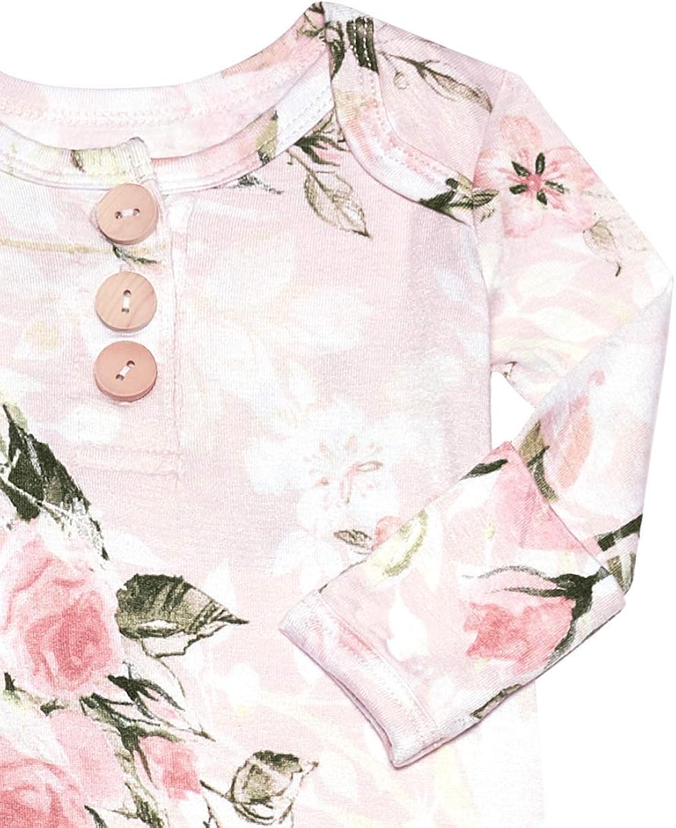 Posh Peanut Newborn Baby Soft Gown for Girls - Viscose from Bamboo Infant Layette Swaddle Wear - Vintage Pink Rose: Clothing