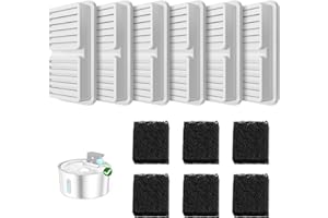 PawPoll Cat Water Fountain Replacement Filters, 6 Filters + 6 Foam Filters for Cat Water Fountains