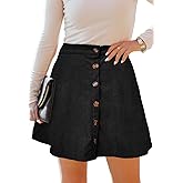 HERBATOMIA Women’s Button Front Mini Skirt A-line Pleated Corduroy Skater Skirts for Women with Pocket