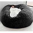 Giant Fur Bean Bag Chair Cover for Kids Adults, (No Filler) Living Room Furniture Big Round Soft Fluffy Faux Fur Beanbag Lazy Sofa Bed Cover (Black, 6FT)