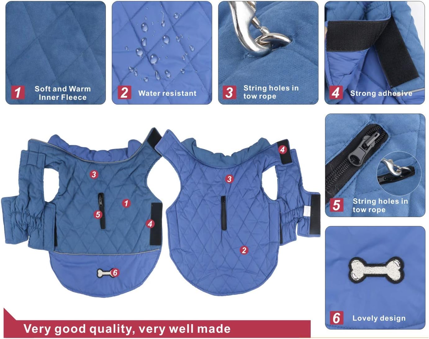 Idepet Waterproof Dog Coat Winter Warm Jacket Vest,Windproof Snowsuit Dog Clothes Outfit Vest Pets Apparel for Small Medium Large Dogs with Harness Hole Blue 2XL - Image 5