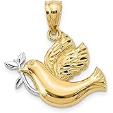 Gold Peaceful Dove with Olive Branch Charm - 10 Karat Solid Gold