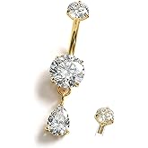 Jstyle G23 Titanium Dangle Belly Button Rings for Women 14G Internally Threaded Belly Ring Dangling Piercing Jewelry with Heart Butterfly CZ Hypoallergenic Navel Piercing Ring