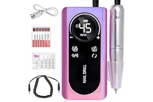 FLRONGSUN Electric 45000RPM Nail Drill Machine Rechargeable Portable Nail File Electric DIY Nail Drill Kit with Smart LCD Screen for Gel Nail Manicure and Pedicure Reflective Body etc(Dazzle)
