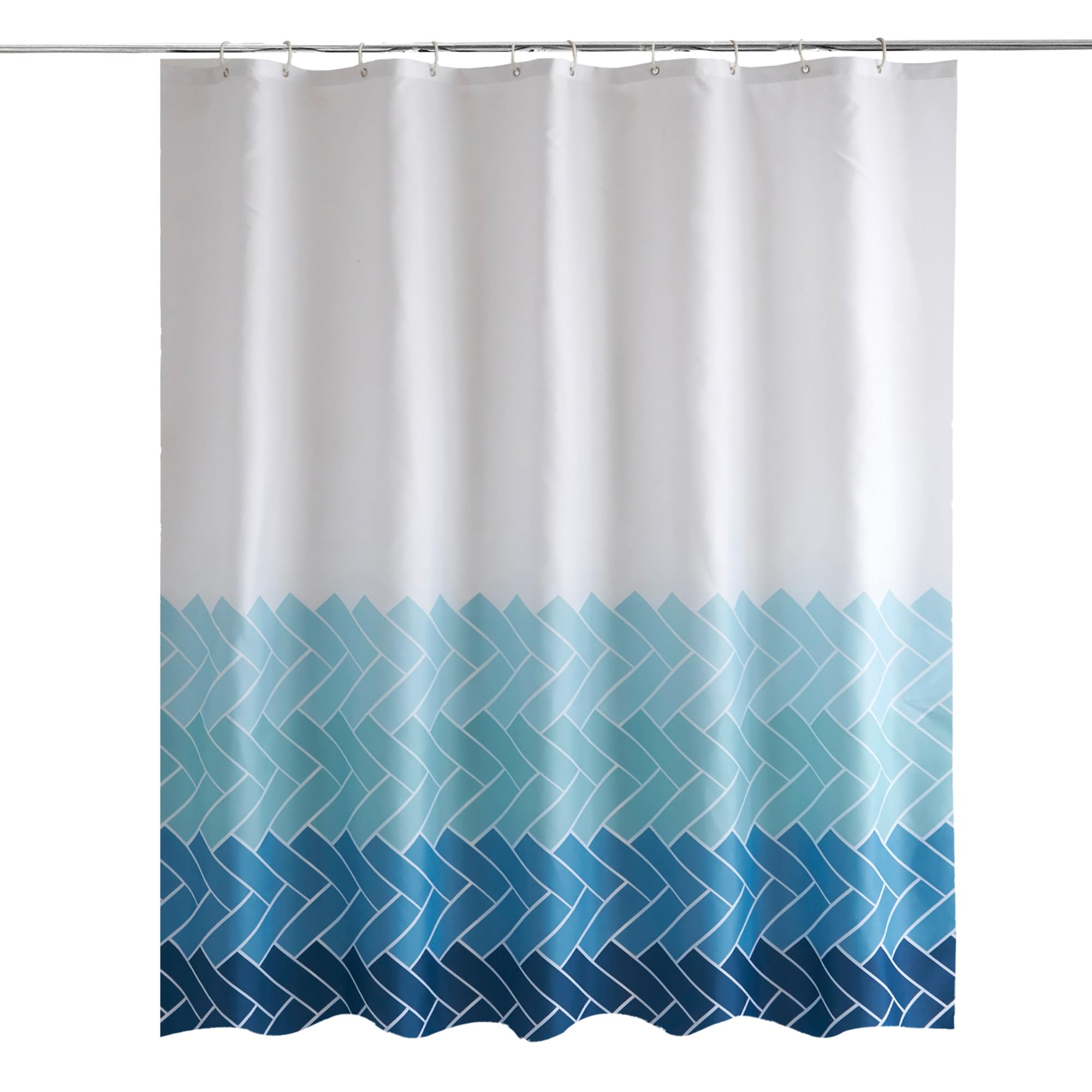 WedDecor Bathroom Shower Curtain Waterproof Mould Free Mildew Resistant, Heavy Duty 100% Polyester Fabric Curtains Liner Washable & Wipe Clean with 12 Curtain Hooks, Blue Geometric Arrows, 180x200cm