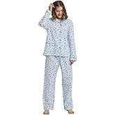 GLOBAL Womens Cotton Pajama Set for Women Long Sleeve PJs Button Down Sleepwear S-3XL