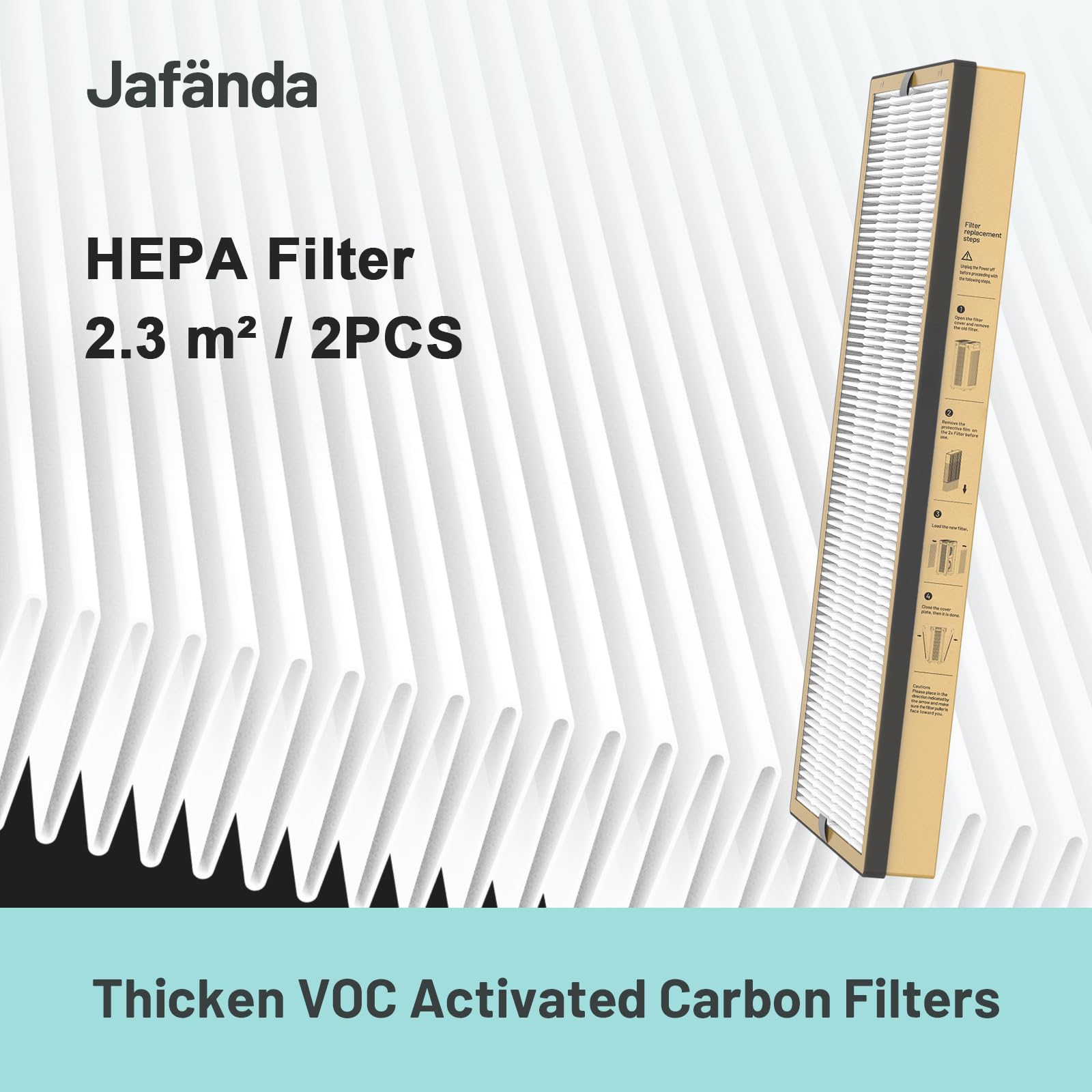 Jafända JF888 Replacement Filter, 2-Pack VOC Filters, with 4.4lb Activated Carbon & Granular SP-Permanganate, Remove Formaldehyde,VOCs,Smoke