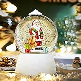 7-Inch Christmas Snow Globe with Rotating Santa - Dual Power Mode USB/Battery, Smart Timer, Perfect Christmas Snow Globes Gift for Kids and Adults, White Festive Table Decor