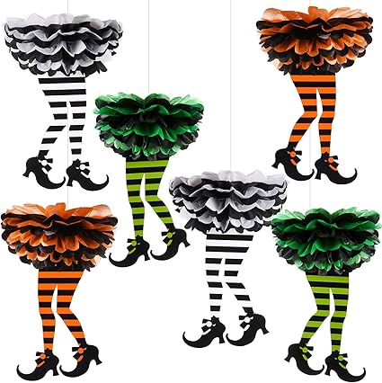 Amazon Com Blulu 6 Pieces Halloween Witch S Boot Shaped Tissue Paper Pom Poms Flowers Balls Halloween Party Hanging Decorations Arts Crafts Sewing