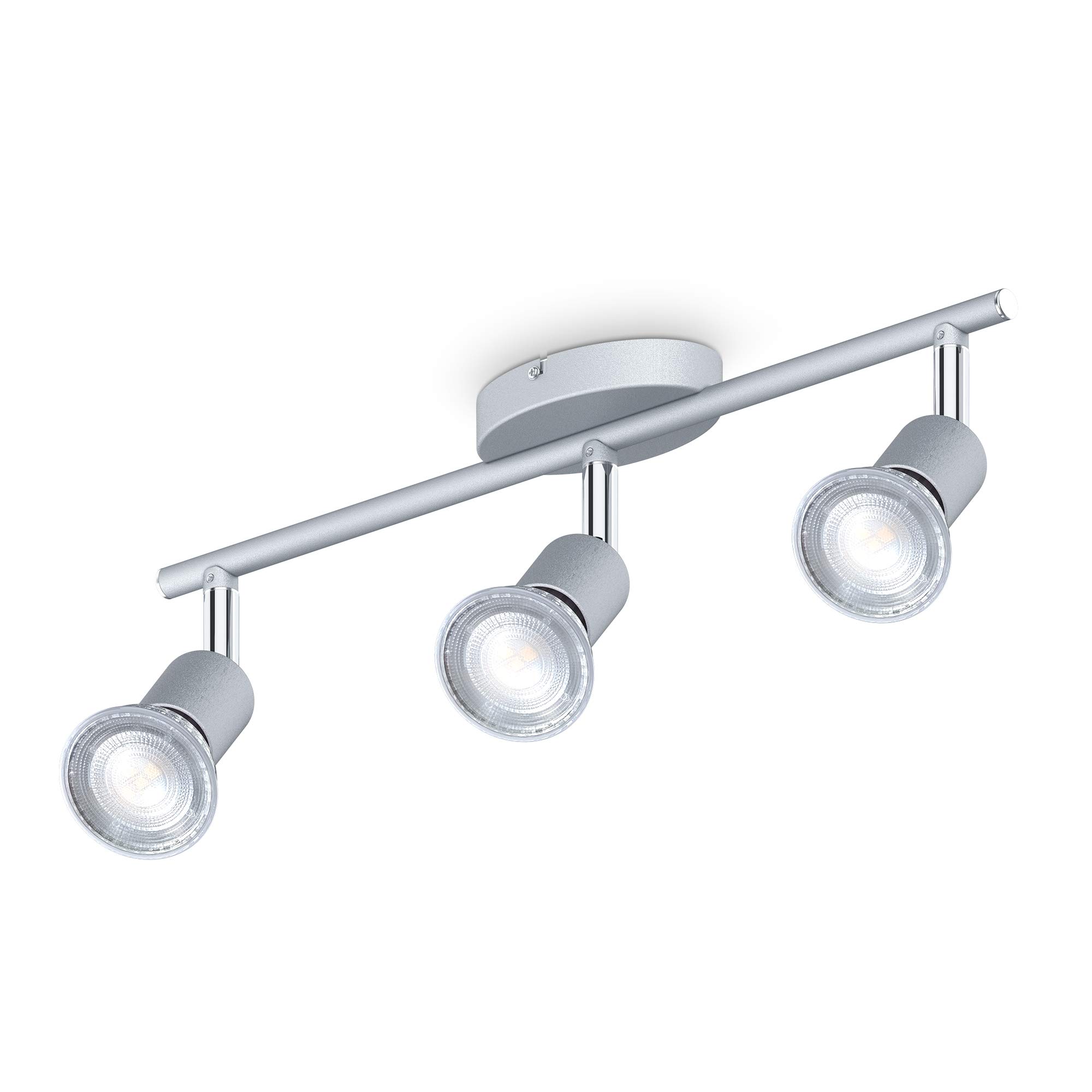 B.K.Licht LED Ceiling Spotlight Bar with 3X 5W GU10 Bulbs Included, Neutral Day White Light 4000K, rotatable & Swivel Design, Titan Finish