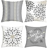 Joymaison Modern Geometric Flower Throw Pillow Covers 18x18 Inch Set of 4 Minimalist Floral Home Sweet Home Cushion Covers Home Decor for Couch Cushion Cases
