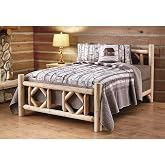 CASTLECREEK Diamond Cedar Log Bed Frame, Rustic Natural Wood King Bed Frame with Headboard