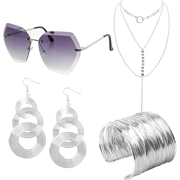 Juego De 4 Piezas De Accesorios De Discoteca De Los Años 70 Para Mujer, Juego De Accesorios De Disfraz De Discoteca Lujoso, Pulsera De Espiral, Lentes De Sol, Gargantilla De Triple
