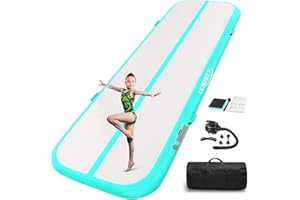 LVAOSTT Gymnastics Air Mat Tumbling Mat 13ft/16ft/20ft Tumble Track, Inflatable Tumbling Mat 4/8 inch Thickness Gymnastics Air Training Mats with Electric Air Pump for Home Use/Tumbing Meditation/Cheerleading/Water Use