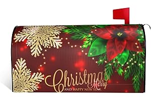 DADABULIU Christmas Mailbox Covers Poinsettia Gold Snowflake Xmas Magnetic Letter Post Box Cover Standard Size 21 x 18 Inch Garden Yard Home New Year Holiday Decorative