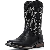IUV Cowboy Boots For Men Square Toe Western Boots Durable Classic Embroidered Pull On Boot Slip Resistant Country Boot