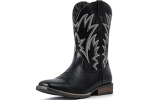 IUV Cowboy Boots For Men Square Toe Western Boots Durable Classic Embroidered Pull On Boot Slip Resistant Country Boot