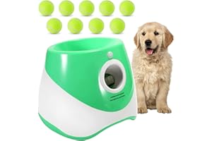 ZHUOKECE Automatic Dog Ball Launcher, Dog Ball Thrower Machine with 10-30Ft 3 Launching Distance, Dog Fetch Machine with 9 Tennis Balls (2'') for Indoor/Outdoor Throwing Game (Green)