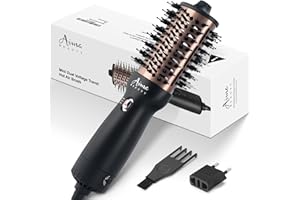 Aima Beauty 4 in 1 Worldwide Travel Hot Air Brush Dual Voltage Blowout Brush Oval Shape One Step Hair Volumizer Straightener Blow Dryer Brush Negative Ionic Lock Moisture Gift 360° Swivel Cord Black